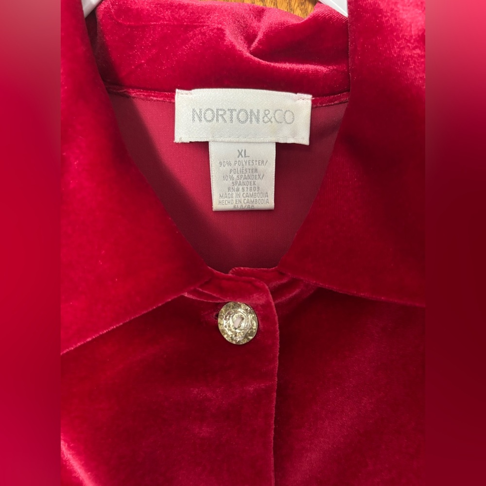 Red Velvet Button-Up Shirt - Picture 2 of 5